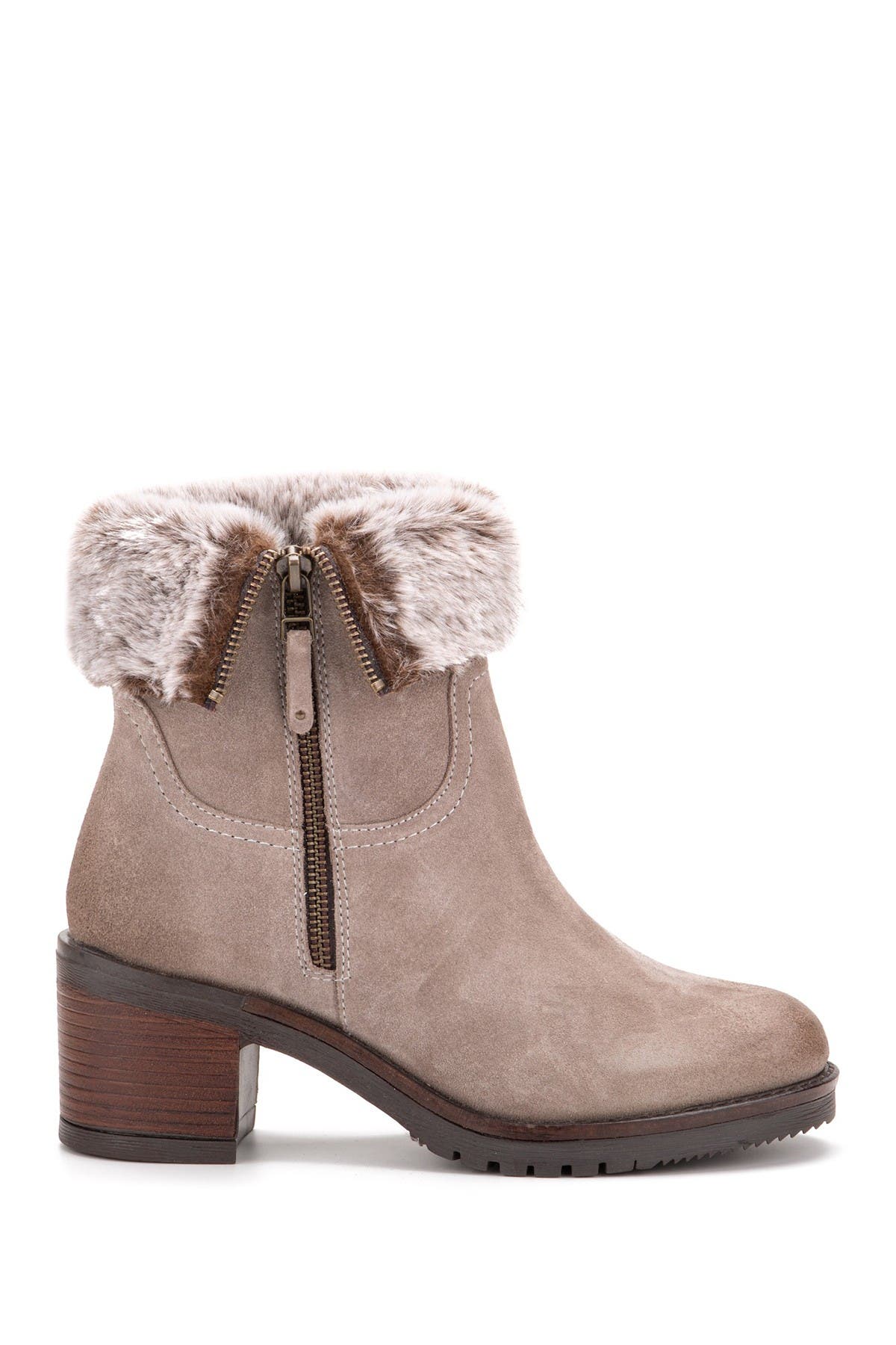 VINTAGE FOUNDRY Jeanette Faux Fur Lined Leather Bootie, Alternate, color, Taupe
