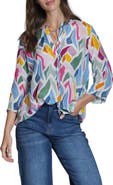 APNY Print Tassel Split Neck Chiffon Top