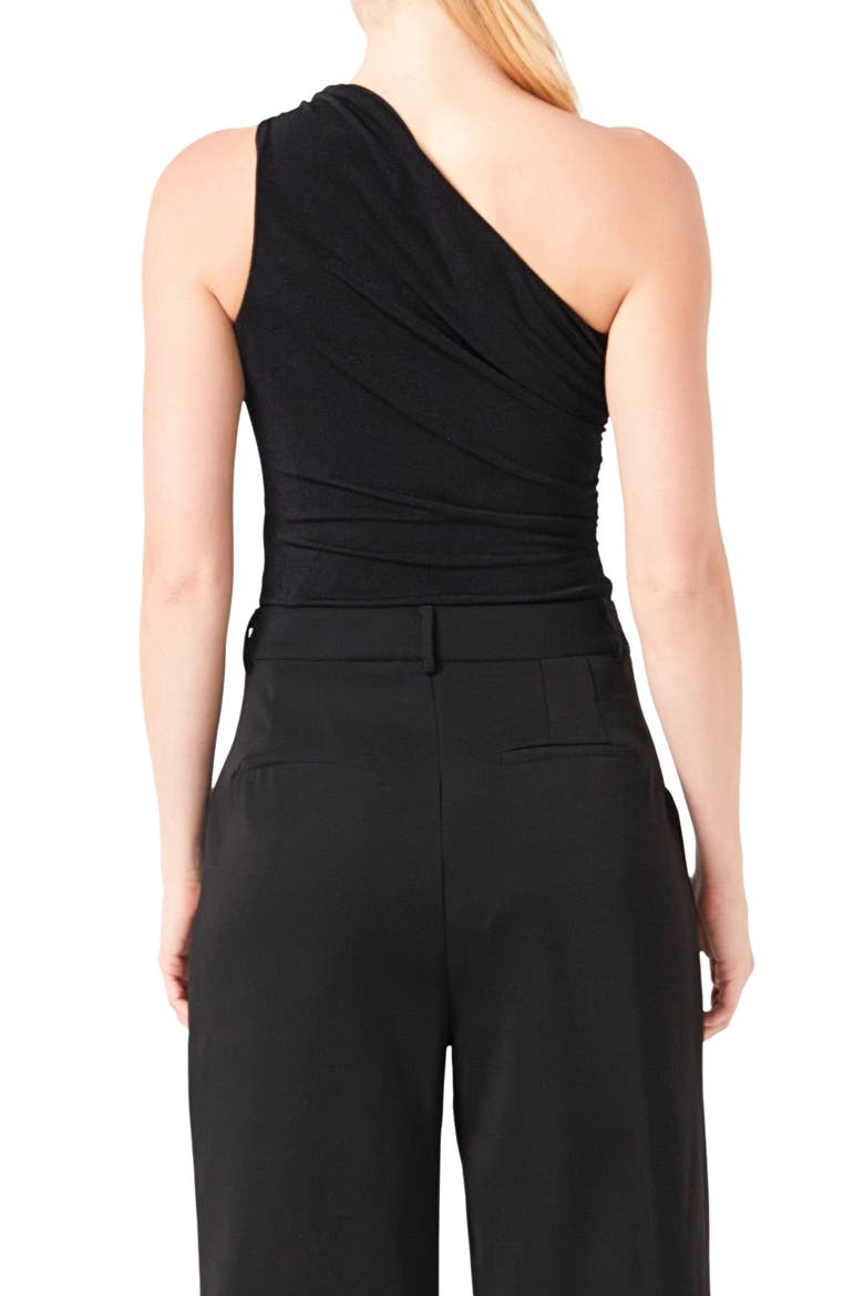 Rosette Detail One-Shoulder Bodysuit, Alternate, color, BLACK