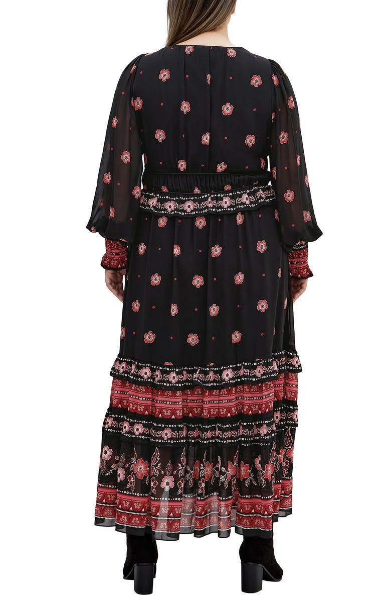 City Chic Eleni Batik Border Print Long Sleeve Maxi Dress, Alternate, color,