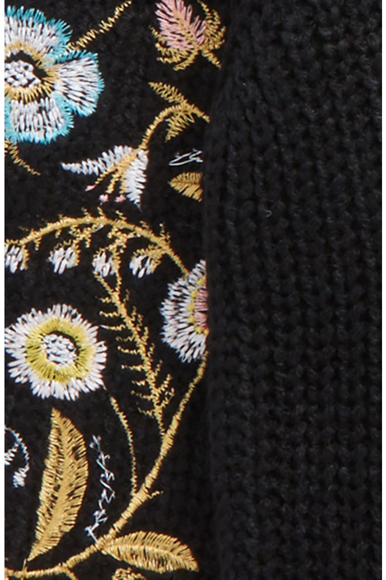 Woven Heart Embroidered Sleeve Sweater, Alternate, color, BLACK
