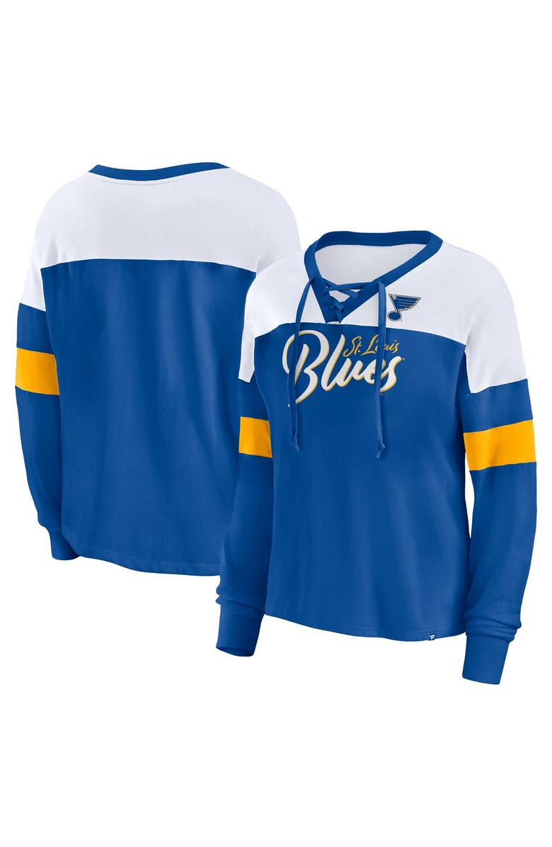 FANATICS Women's Fanatics Branded Blue St. Louis Blues Take the Shot Long Sleeve Lace-Up V-Neck T-Shirt, Main, color, 