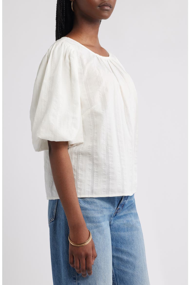 Bubble Sleeve Cotton Dobby Top, Alternate, color, IVORY EGRET
