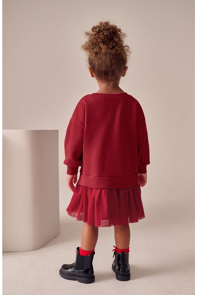 Kids' Velvet Bow Long Sleeve Sweatshirt Party Dress, Alternate, color, RED