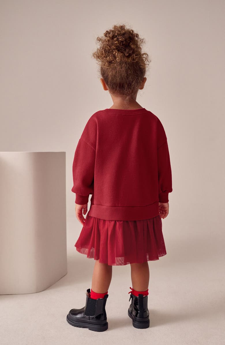 NEXT Kids' Velvet Bow Long Sleeve Sweatshirt Party Dress, Alternate, color, Red
