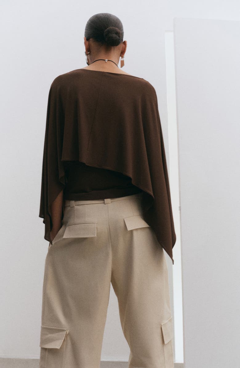 MANGO Blusa Lina Cape Top, Alternate, color, Brown