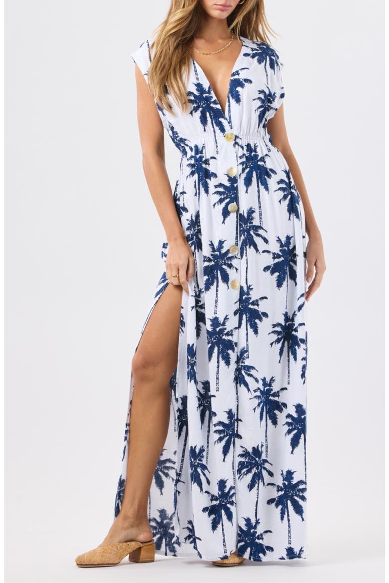 Moonlight Palm Print Maxi Dress, Main, color, PALM TREES NAVY