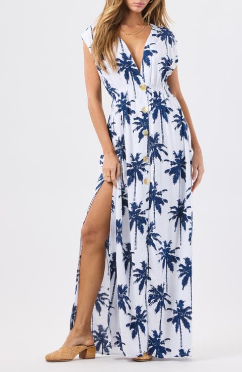 Moonlight Palm Print Maxi Dress