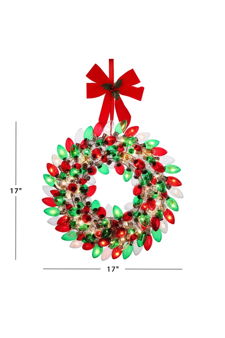 17 in. Retro C9 Bulb Wreath, Alternate, color, Red & Green