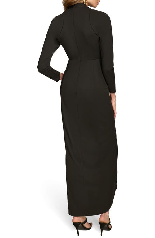 Donna Karan Belted Slit Long Sleeve Maxi Dress In Black