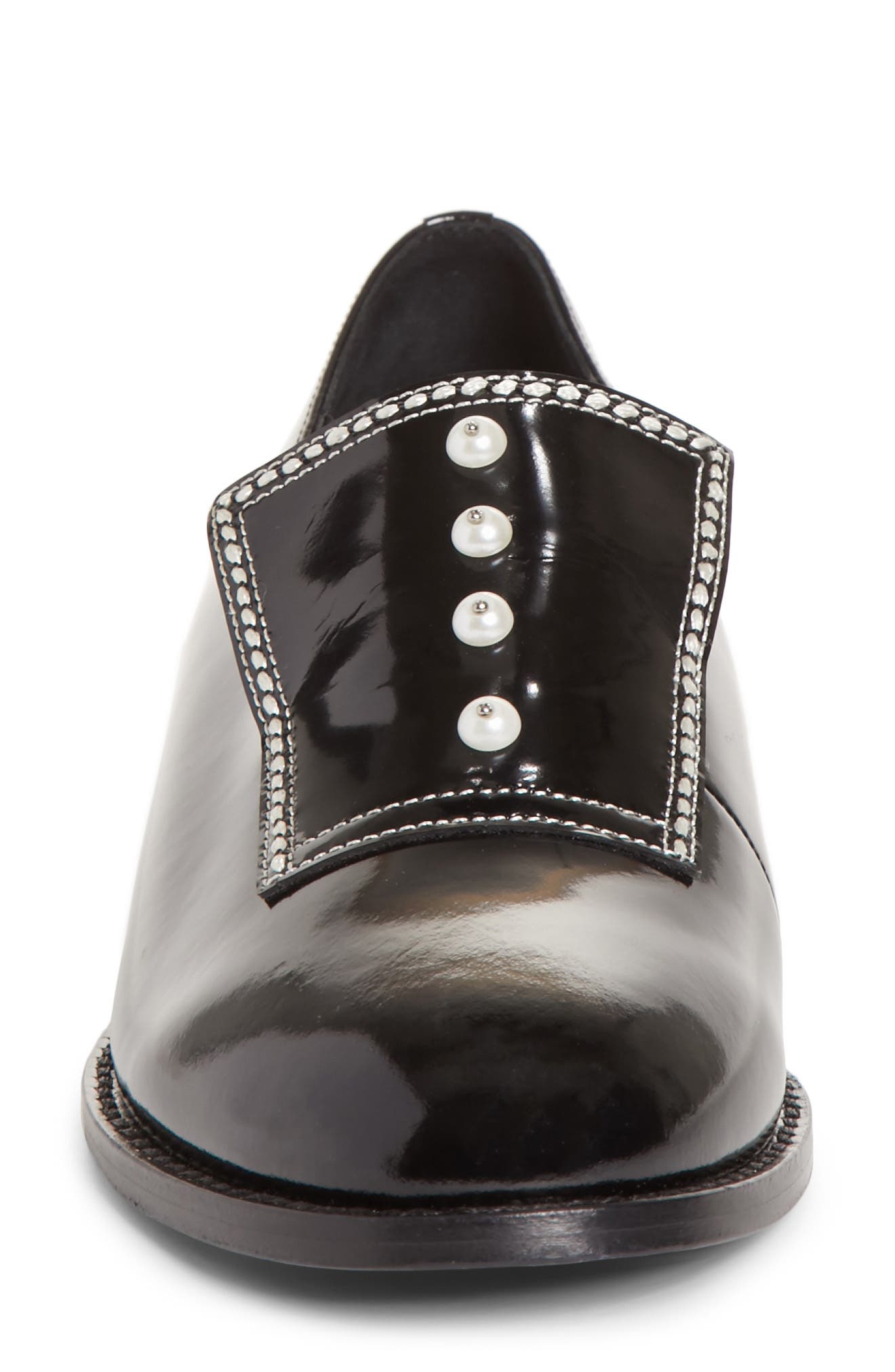 Leah Imitation Pearl Loafer, Alternate, color, BLACK