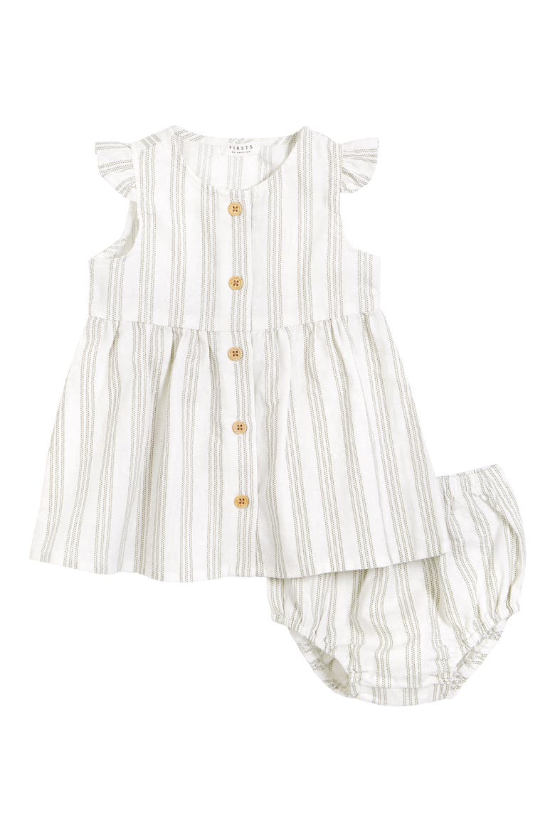 Stripe Linen & Cotton Dress & Bloomers Set, Main, color, 800 GREEN