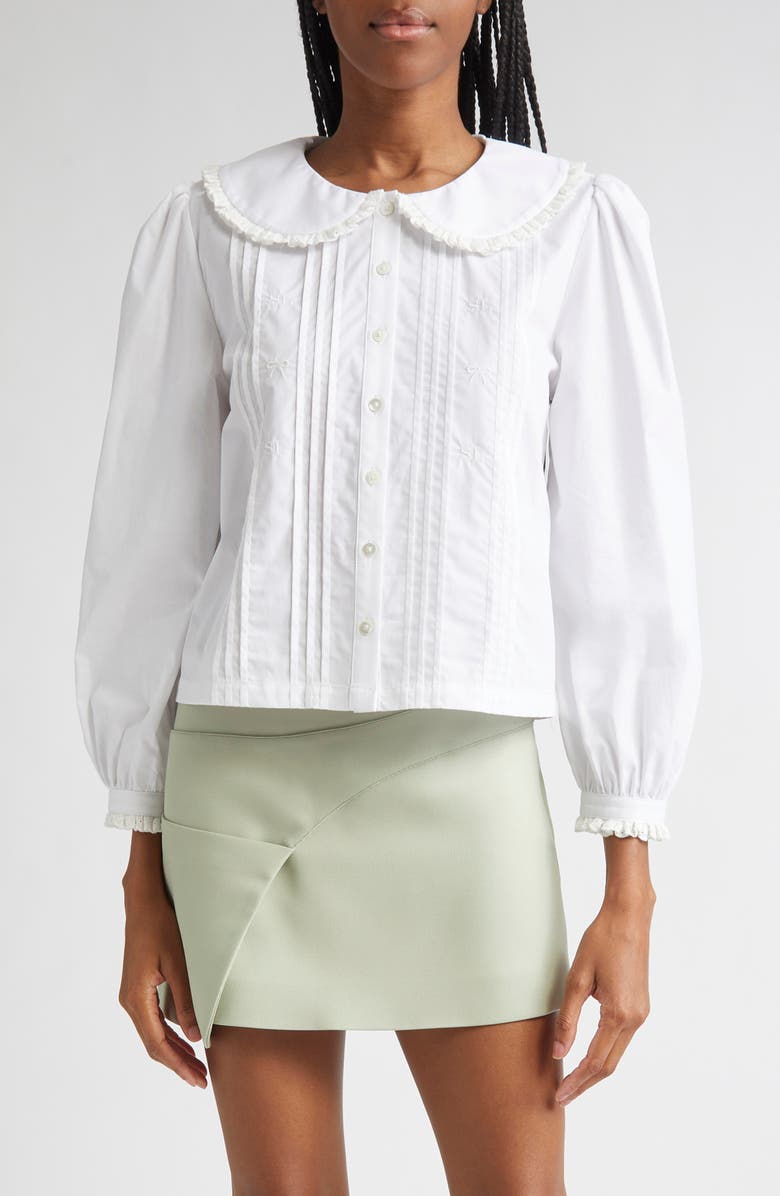 Sandy Liang Crayon Eyelet Trim Cotton Poplin Shirt, Main, color, White