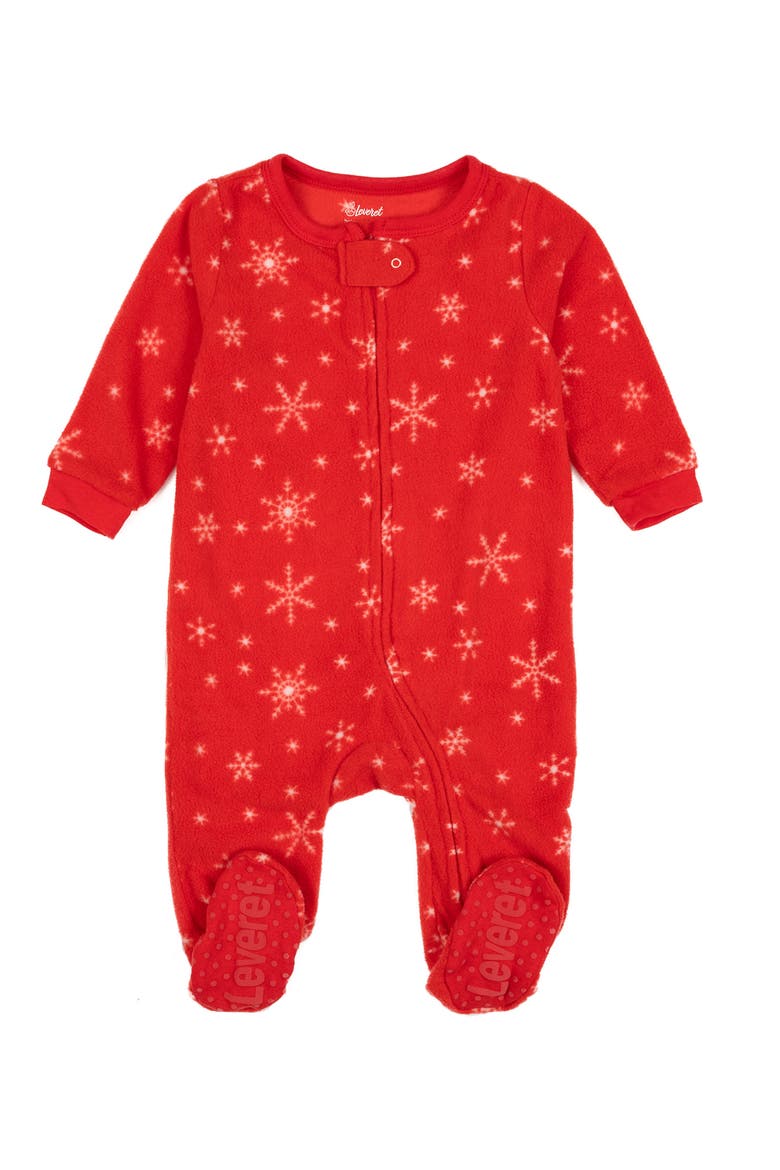Snowflake Fleece Footed Pajamas, Main, color, RED