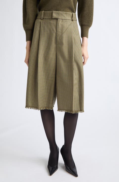 Check Wool Pleated Bermuda Shorts