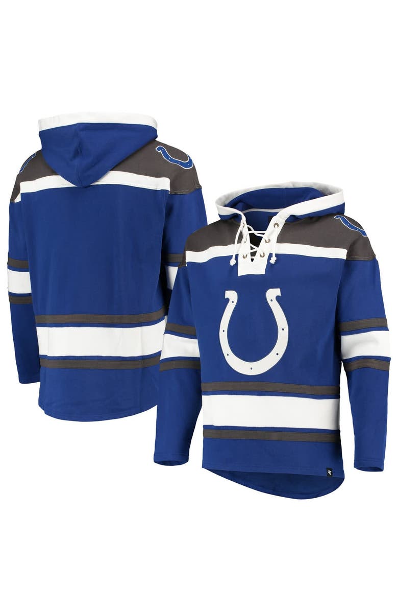 '47 Men's '47 Royal/Gray Indianapolis Colts Lacer V-Neck Pullover Hoodie, Main, color, Royal