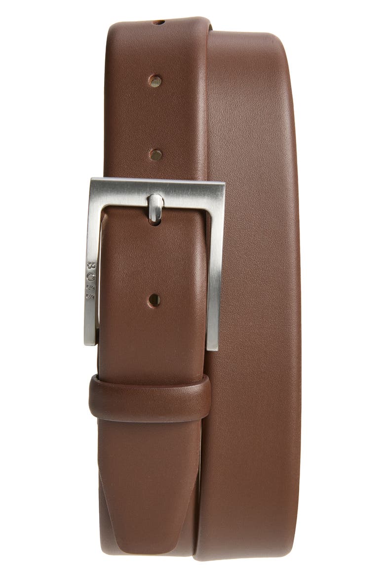 Barnabie Leather Belt, Main, color, MEDIUM BROWN