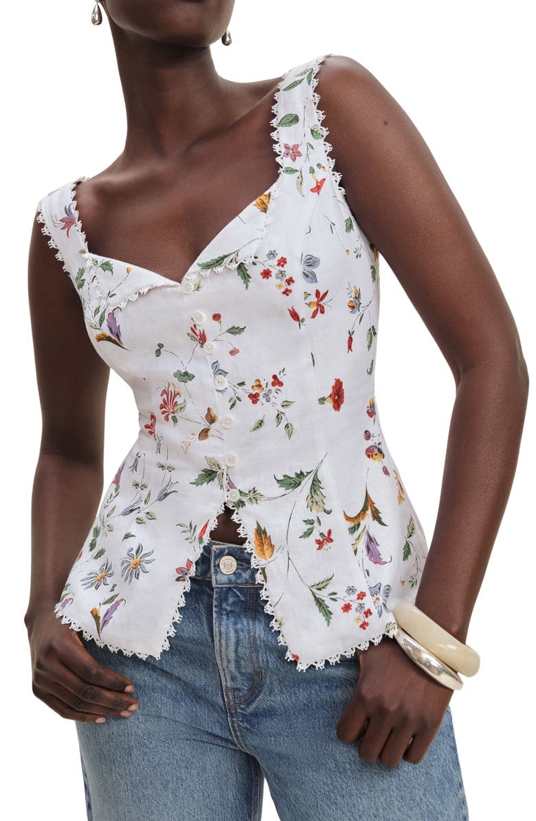 Reformation Viola Linen Button-Up Top, Main, color, Corsini