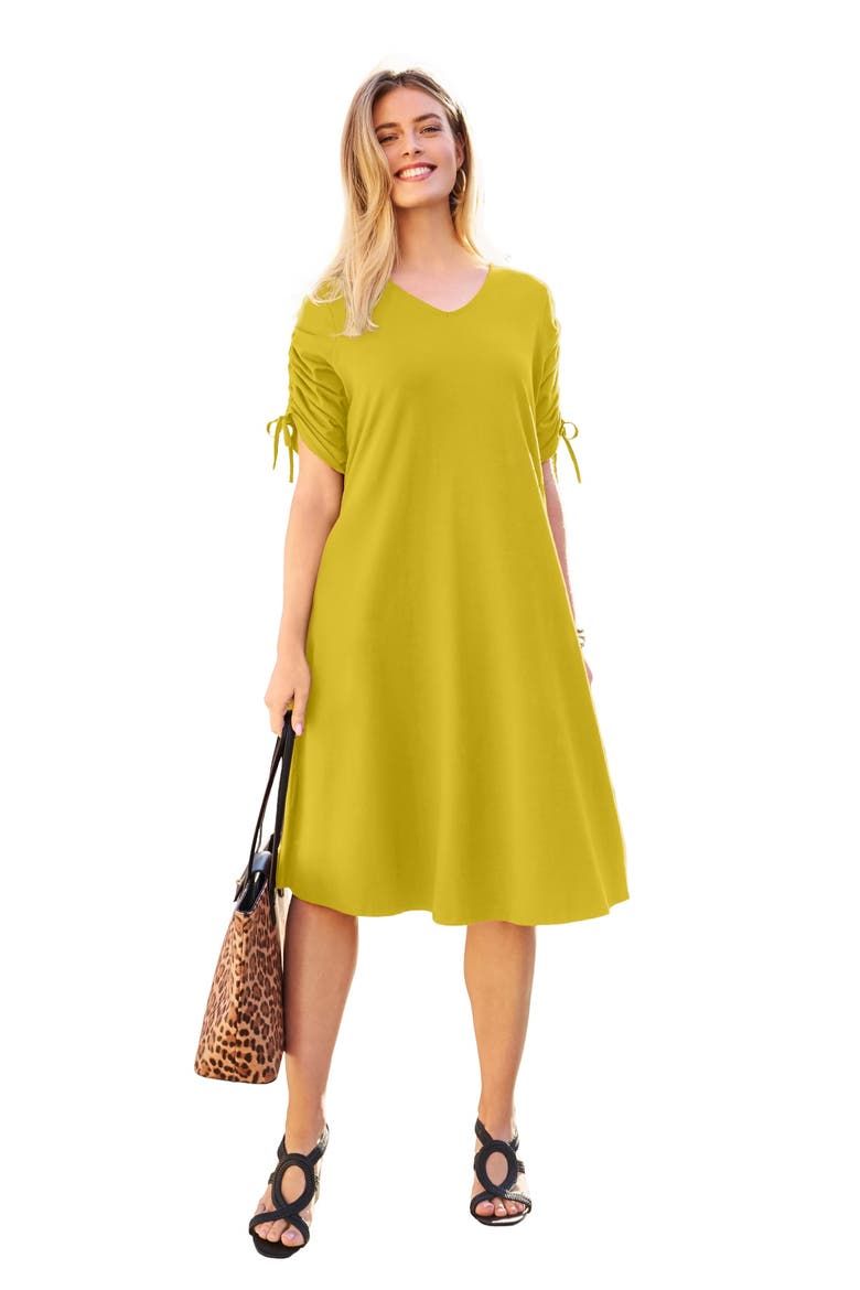 Stretch Cotton Tie Sleeve Midi Dress, Main, color, GOLDEN CITRUS