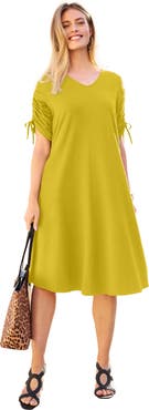 Jessica London Stretch Cotton Tie Sleeve Midi Dress