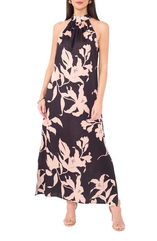 Shop Vince Camuto Floral Maxi Halter Dress In Rich Black