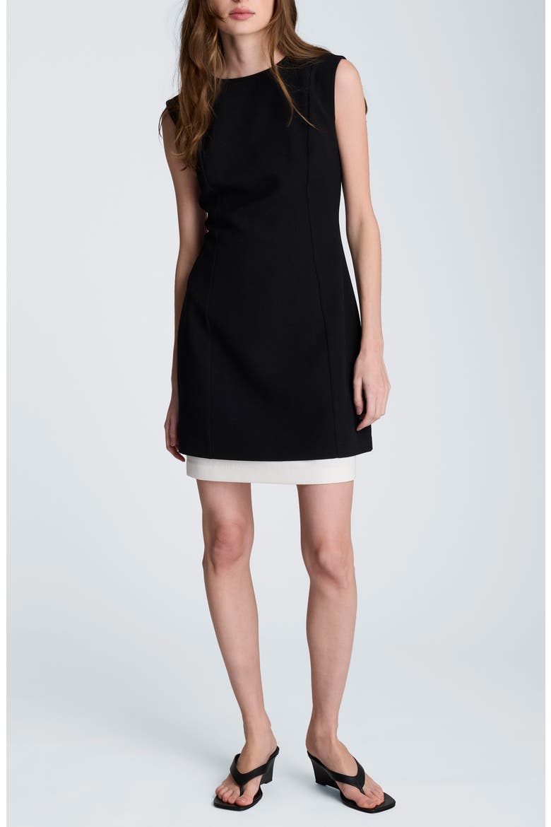 Colorblock Hem Fit and Flare Dress, Main, color, BLACK/ NATURAL WHITE