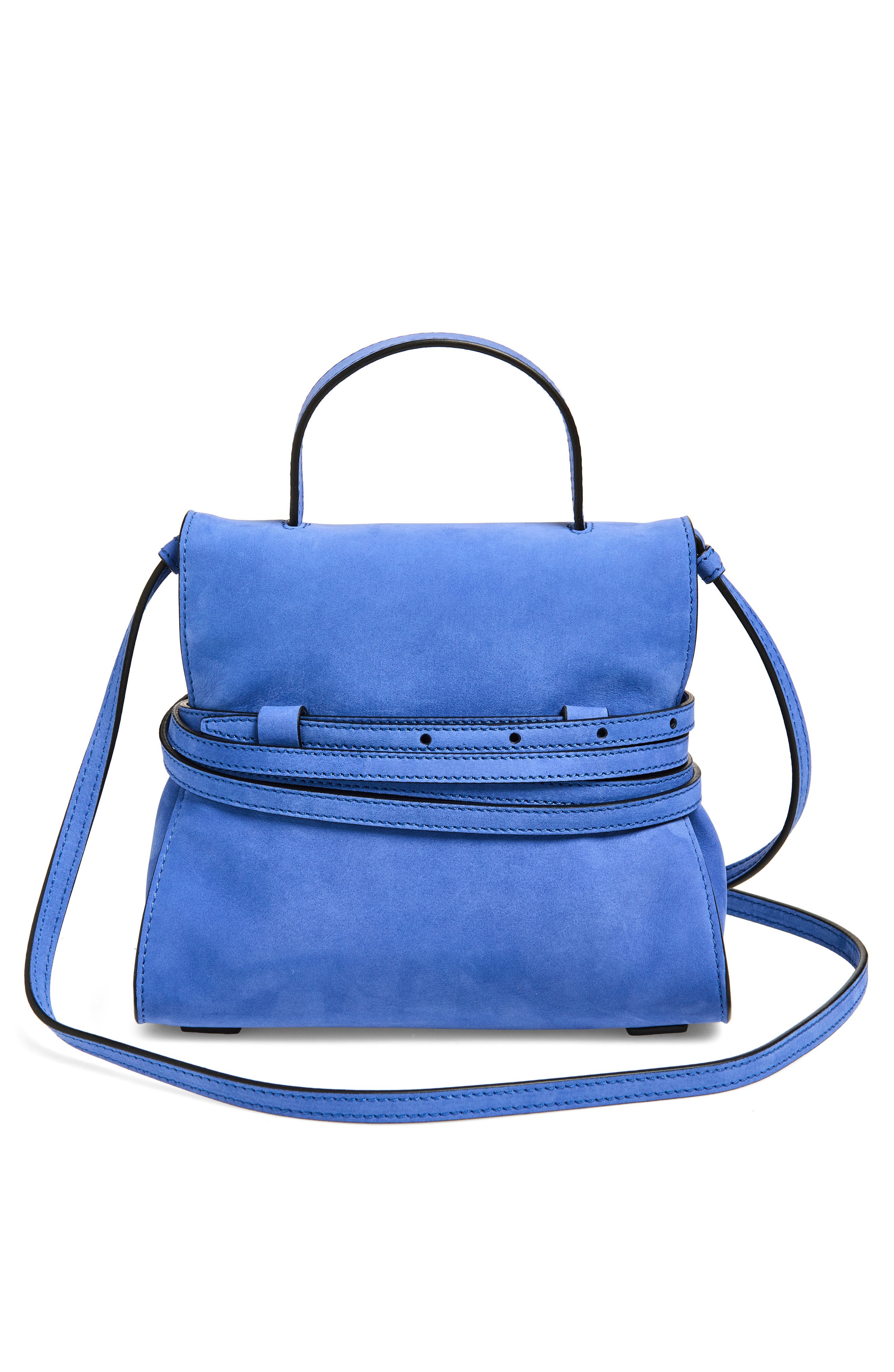 Moschino Tie Me Leather Handbag, Alternate, color, Klein 71A Of0