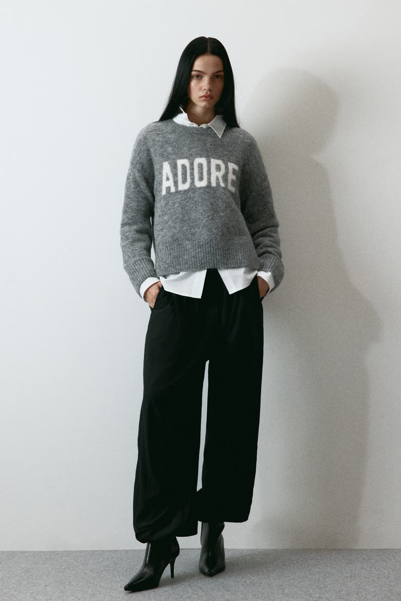 Jacquard-motif Jumper, Alternate, color, Gray melange/Adore