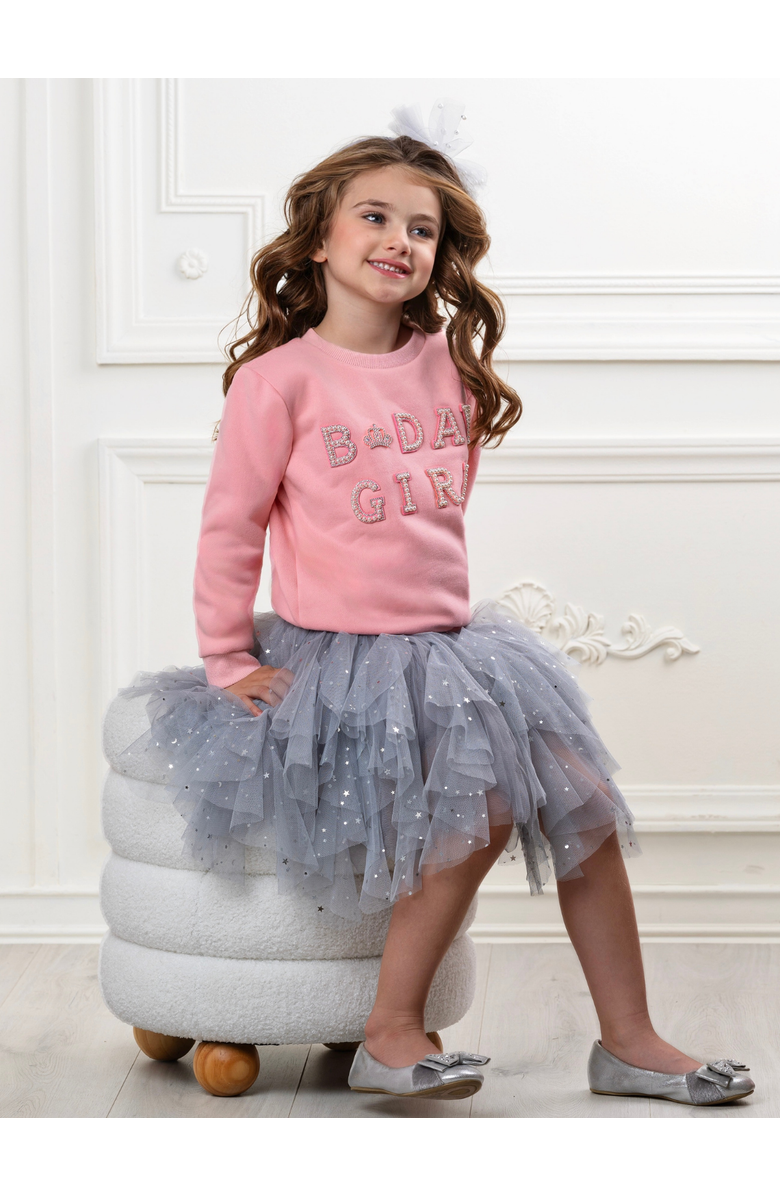 Mia Belle Girls Birthday Girl Princess Pearl Embellished Sweatshirt, Alternate, color, Pink