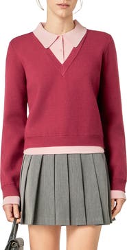English Factory Layered Collar V-neck Sweater