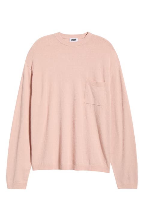 Oversize Crepe Knit Cotton Blend Crewneck Sweater