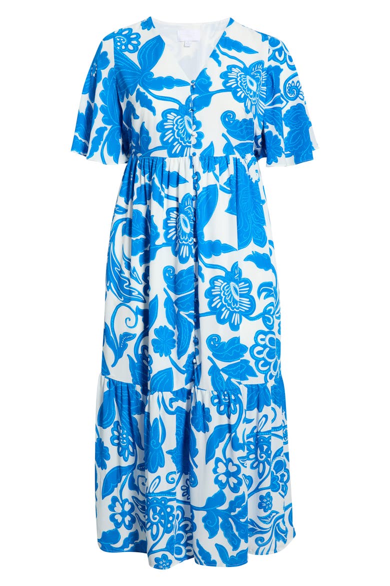 Maci Floral Lody Flare Maxi Dress, Alternate, color, WHITE-BLUE-MULTI