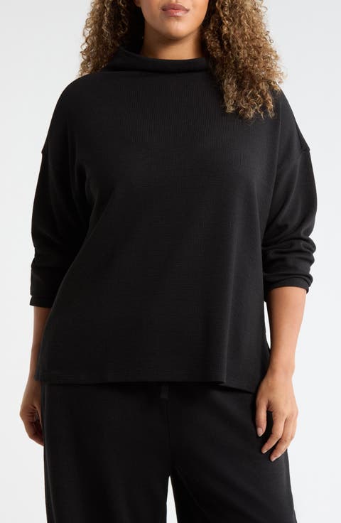 Funnel Neck Boxy Organic Cotton Blend Top (Plus)