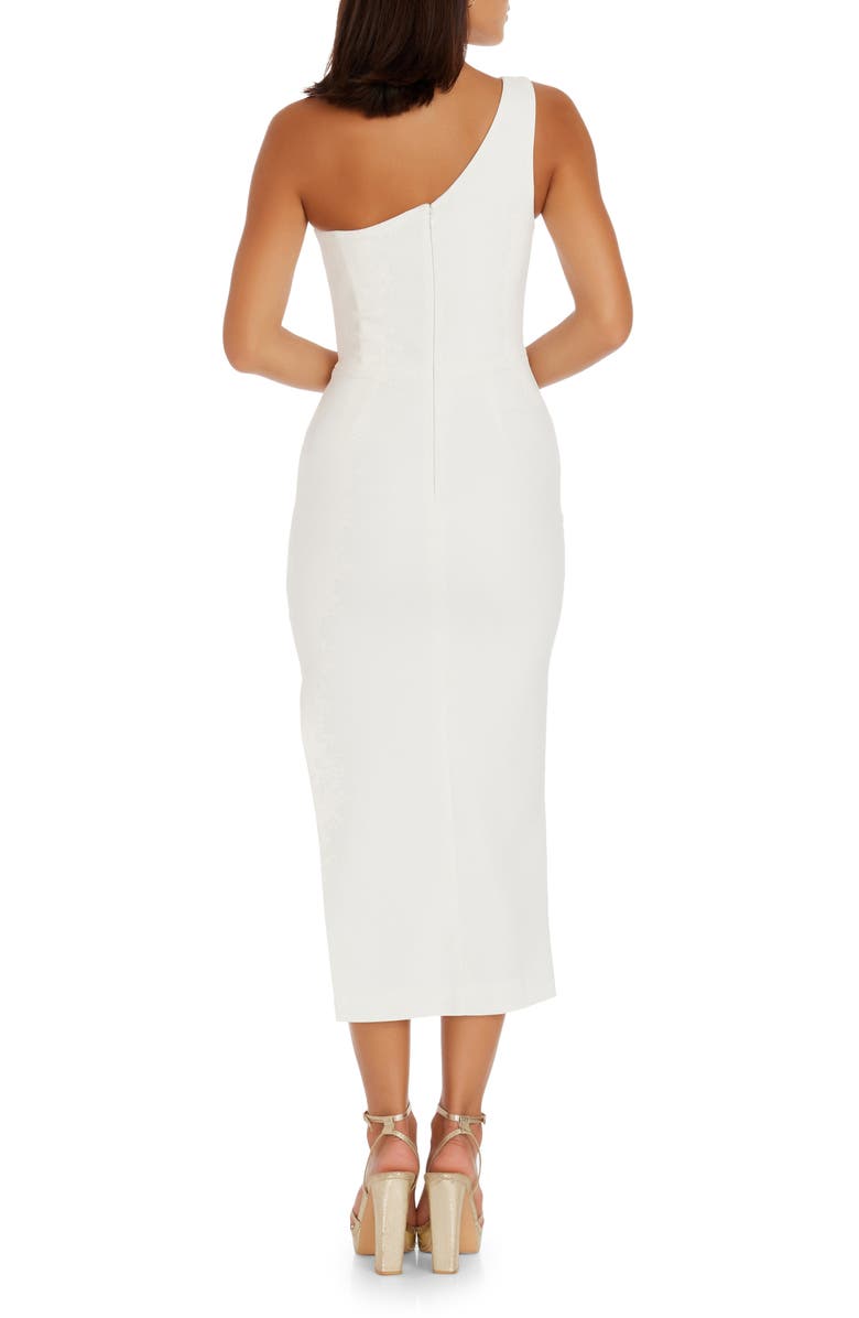 Dress the Population Magnolia One-Shoulder Asymmetric Body-Con Midi Dress, Alternate, color, White