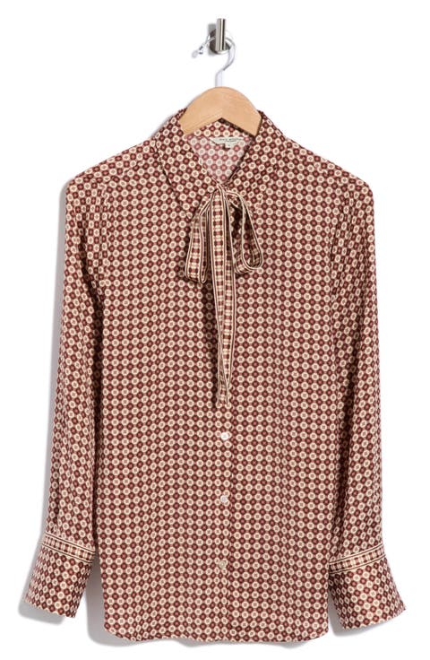 Satin Tie Neck Button-Up Shirt