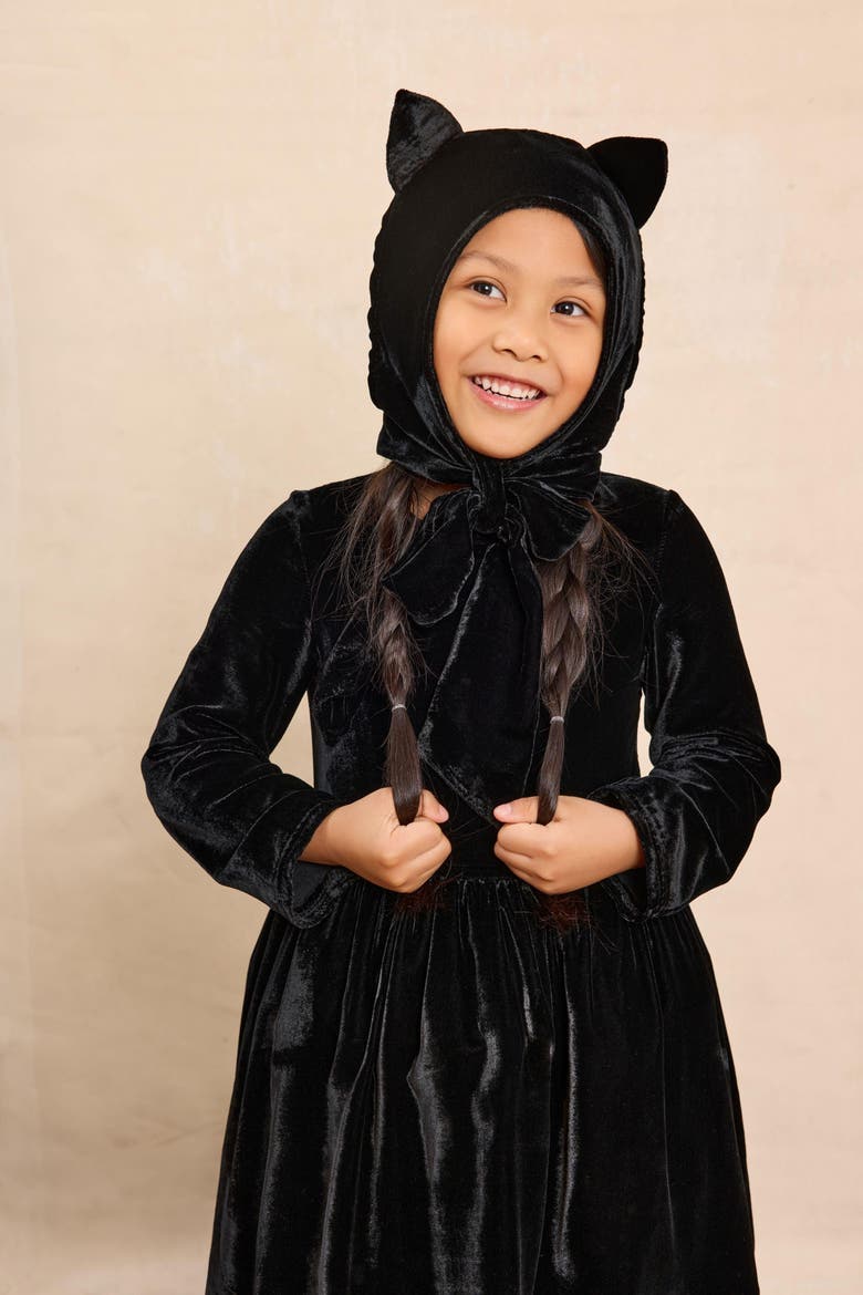 Vintage Cat Velour Bonnet & Tail for Girls, Alternate, color, Black