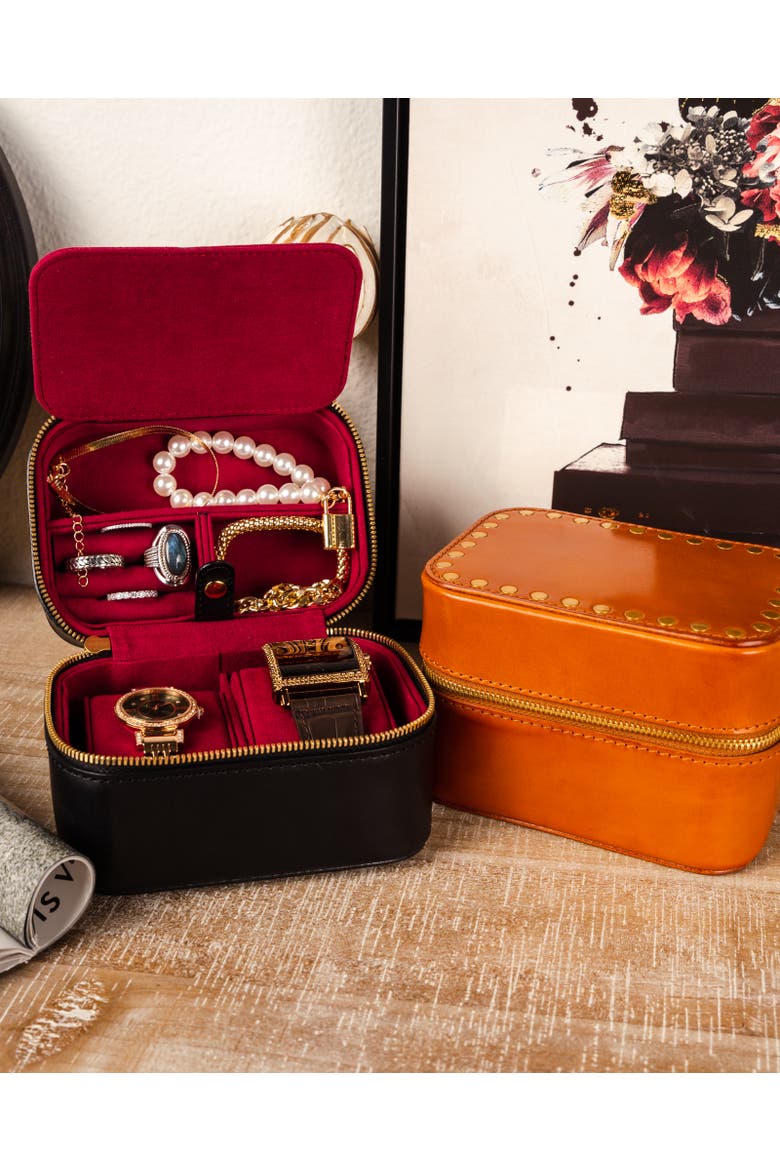 Jewelry And Watch Genuine Leather Travel Box, Alternate, color, Black