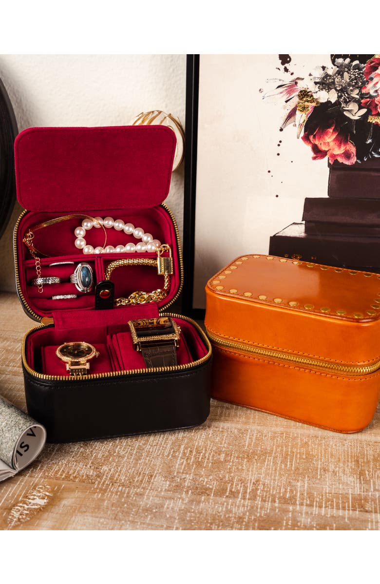 OLD TREND Jewelry And Watch Genuine Leather Travel Box, Alternate, color, Black