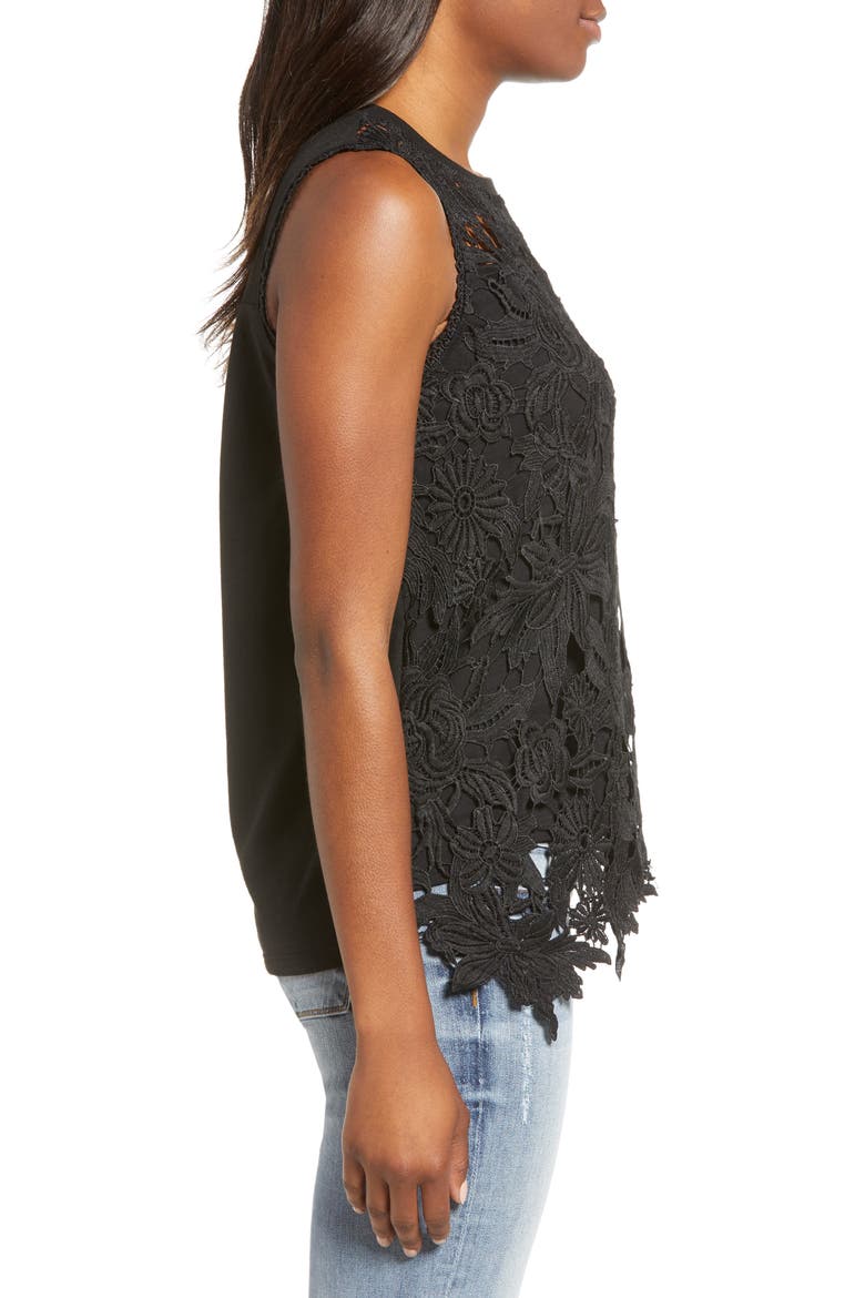 Lace Front Sleeveless Top, Alternate, color, BLACK