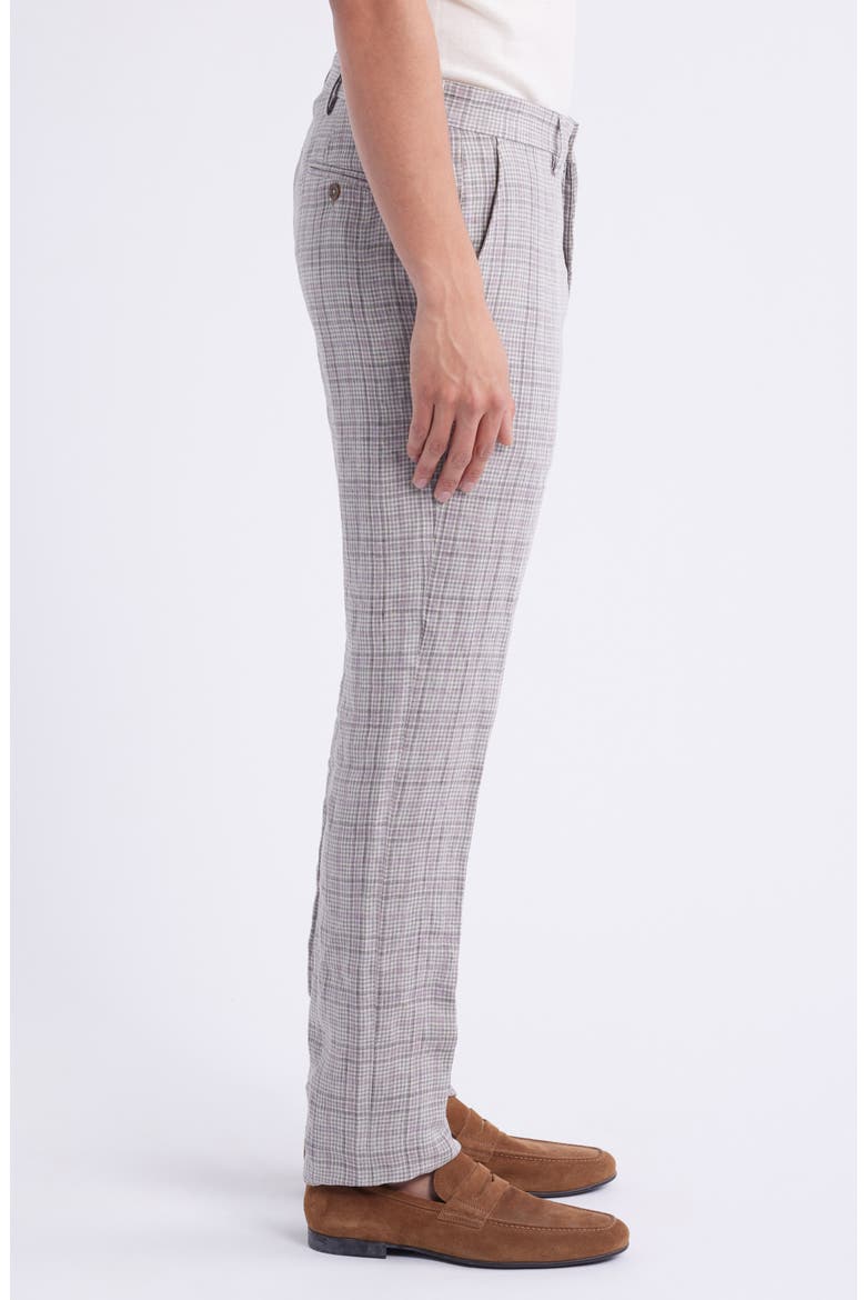 Flat Front Check Linen Dress Pants, Alternate, color, TAN