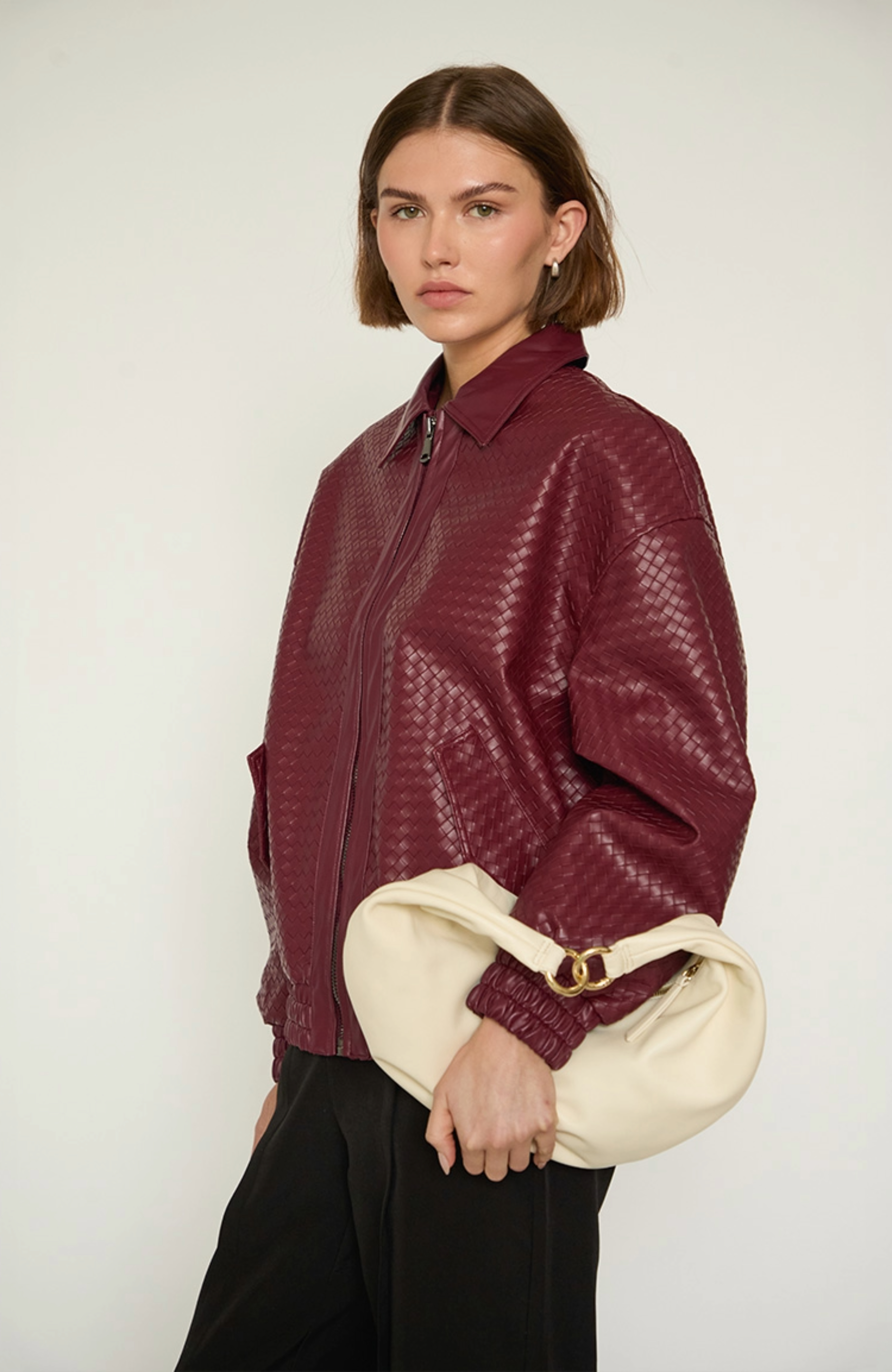 HYER GOODS Leather Convertible Hobo Crescent Ring Bag, Alternate, color, Off-White