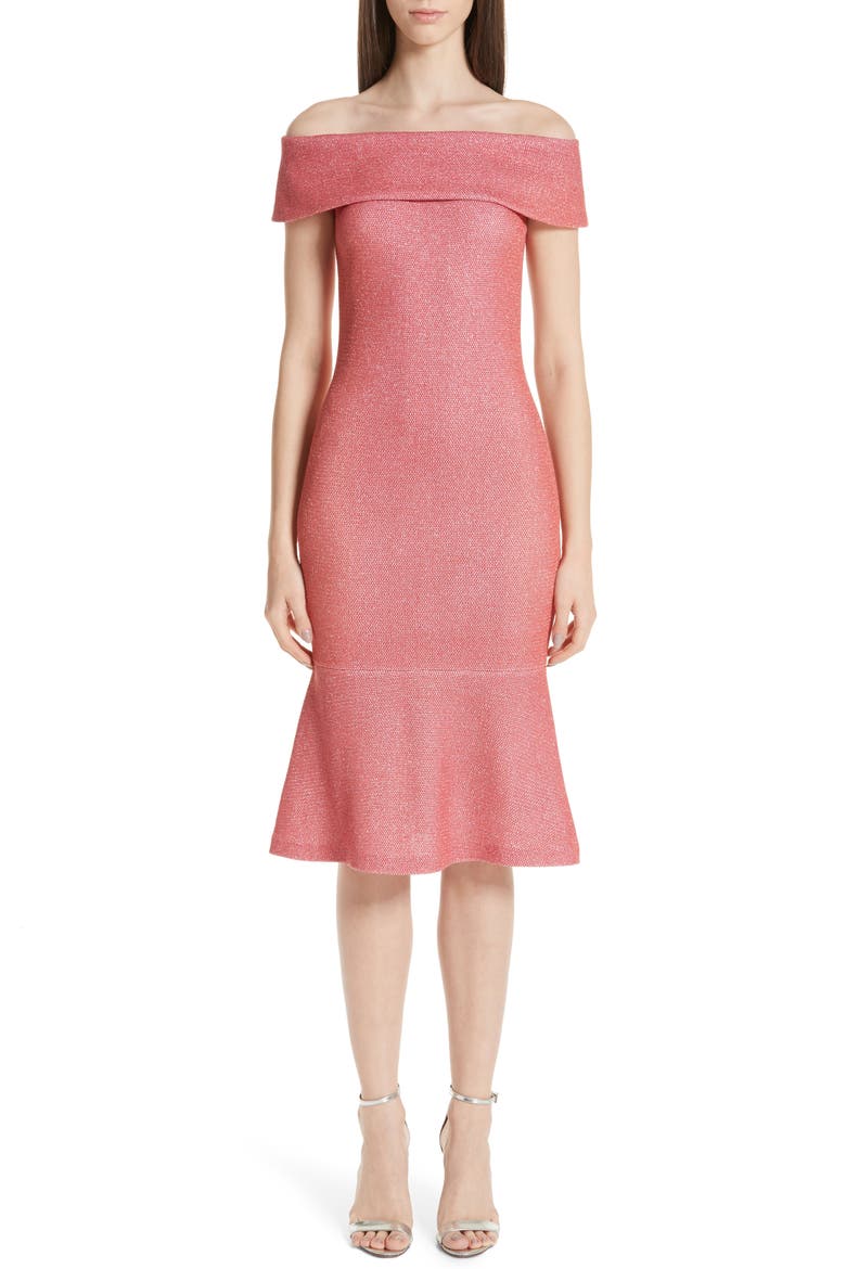 Links Sequin Off the Shoulder Dress, Main, color, CORAL