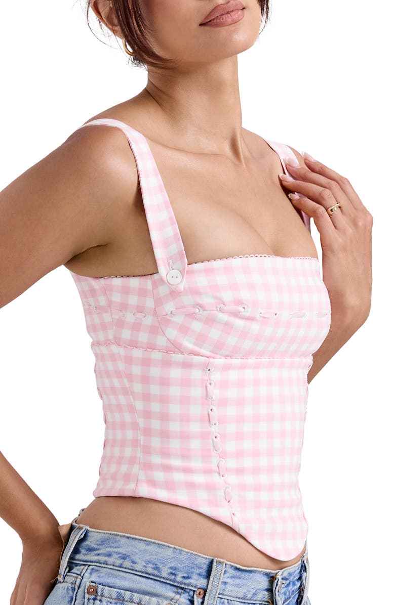 HOUSE OF CB Lottie Gingham Corset Top, Alternate, color, Rose Shadow
