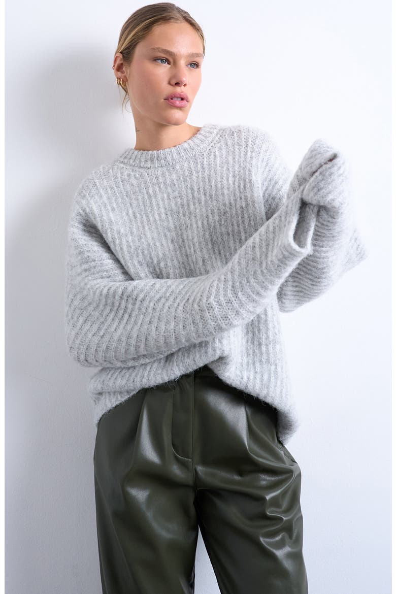 Balloon Sleeve Crewneck Sweater, Main, color, GREY