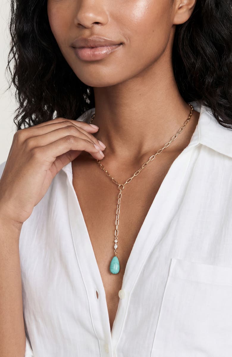 Ettika Teardrop Y-Necklace, Alternate, color, Turquoise
