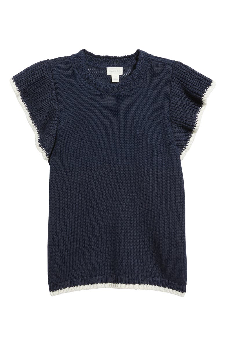 Caslon<sup>®</sup> Flutter Sleeve Linen & Cotton Sweater, Alternate, color, Navy Still