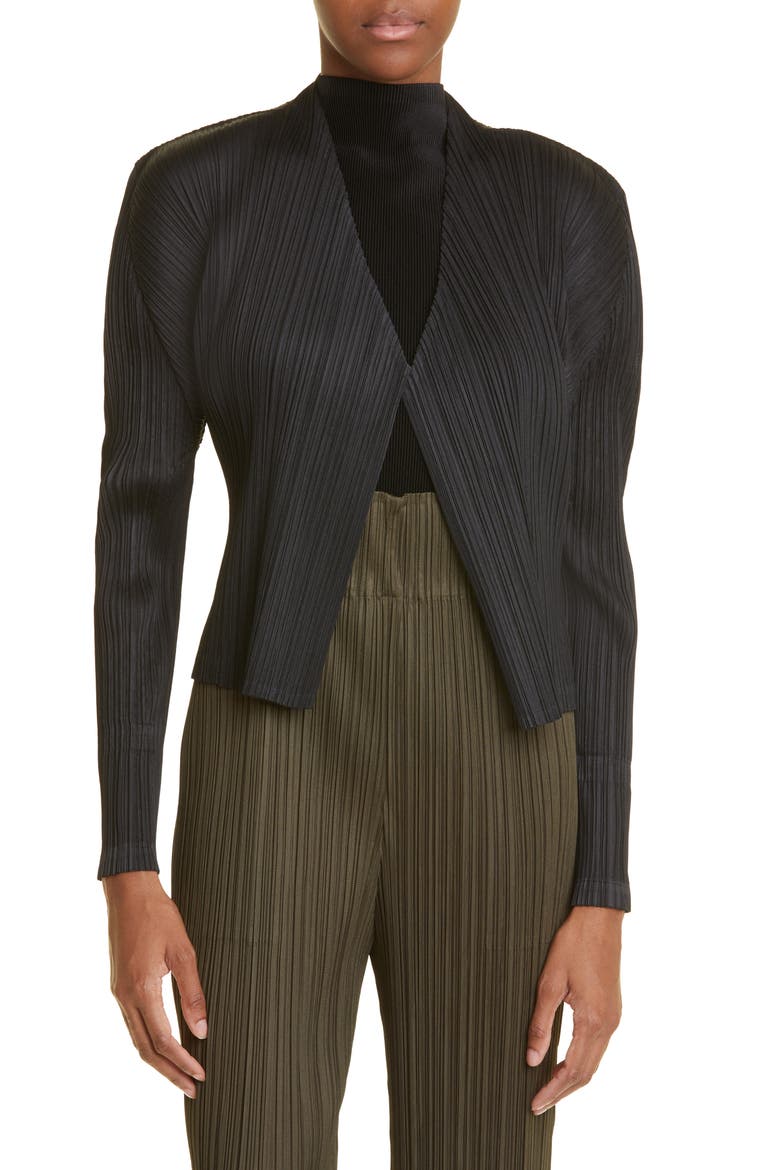 Monthly Colors December Pleated Cardigan, Main, color, BLACK