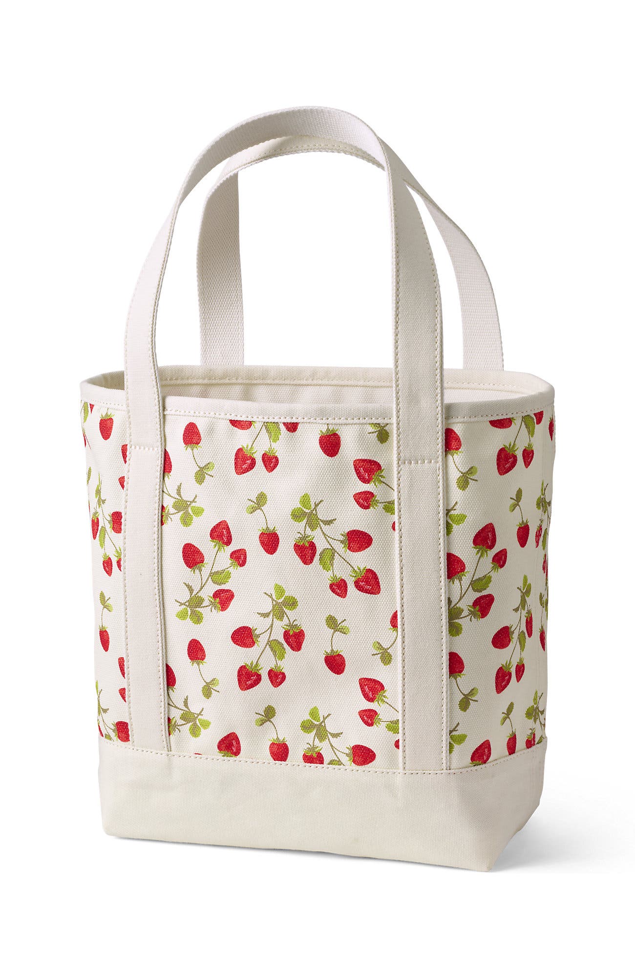 Lands' End Medium Print 5 Pocket Open Top Canvas Tote Bag, Alternate, color, Red Strawberry/Natural