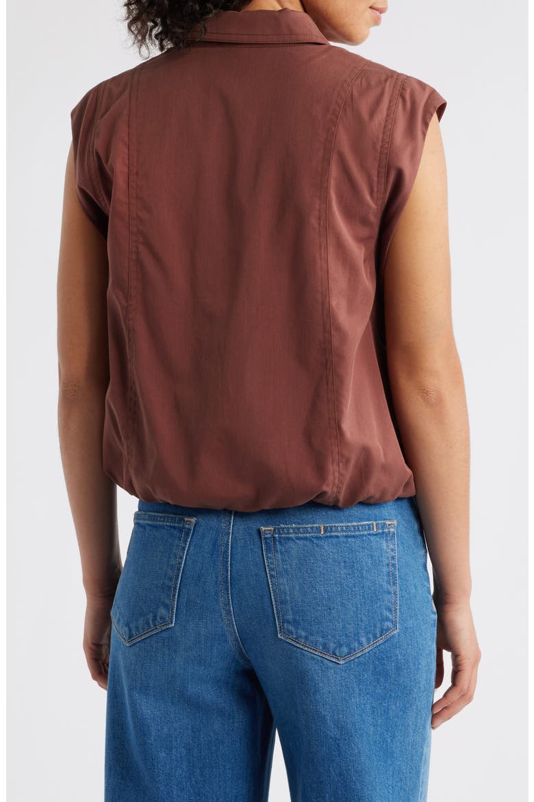 Cap Sleeve Button-Up Shirt, Alternate, color, CHERRYWOOD