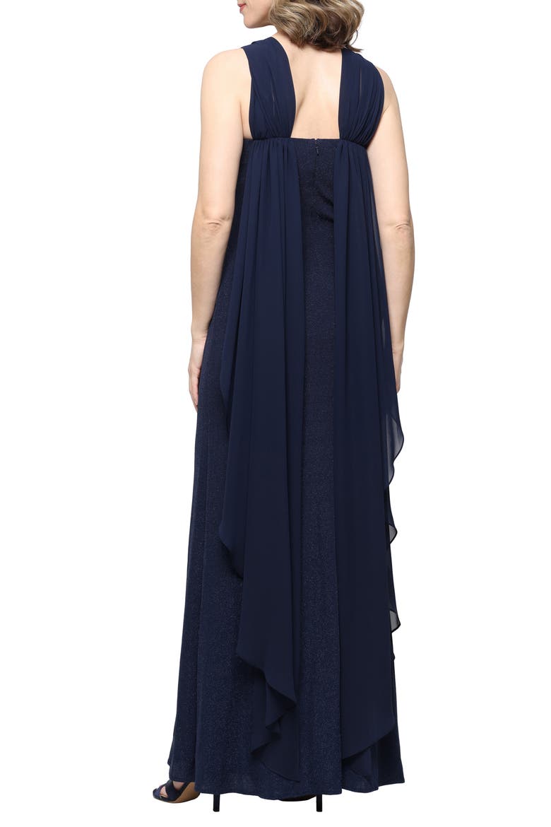 Metallic Knit Halter Gown, Alternate, color, DARK NAVY